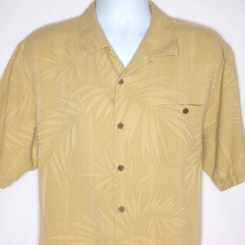 Tommy Bahama Men's Yellow / Green Palm Leaf Tropical Short Sleeve Button Down
